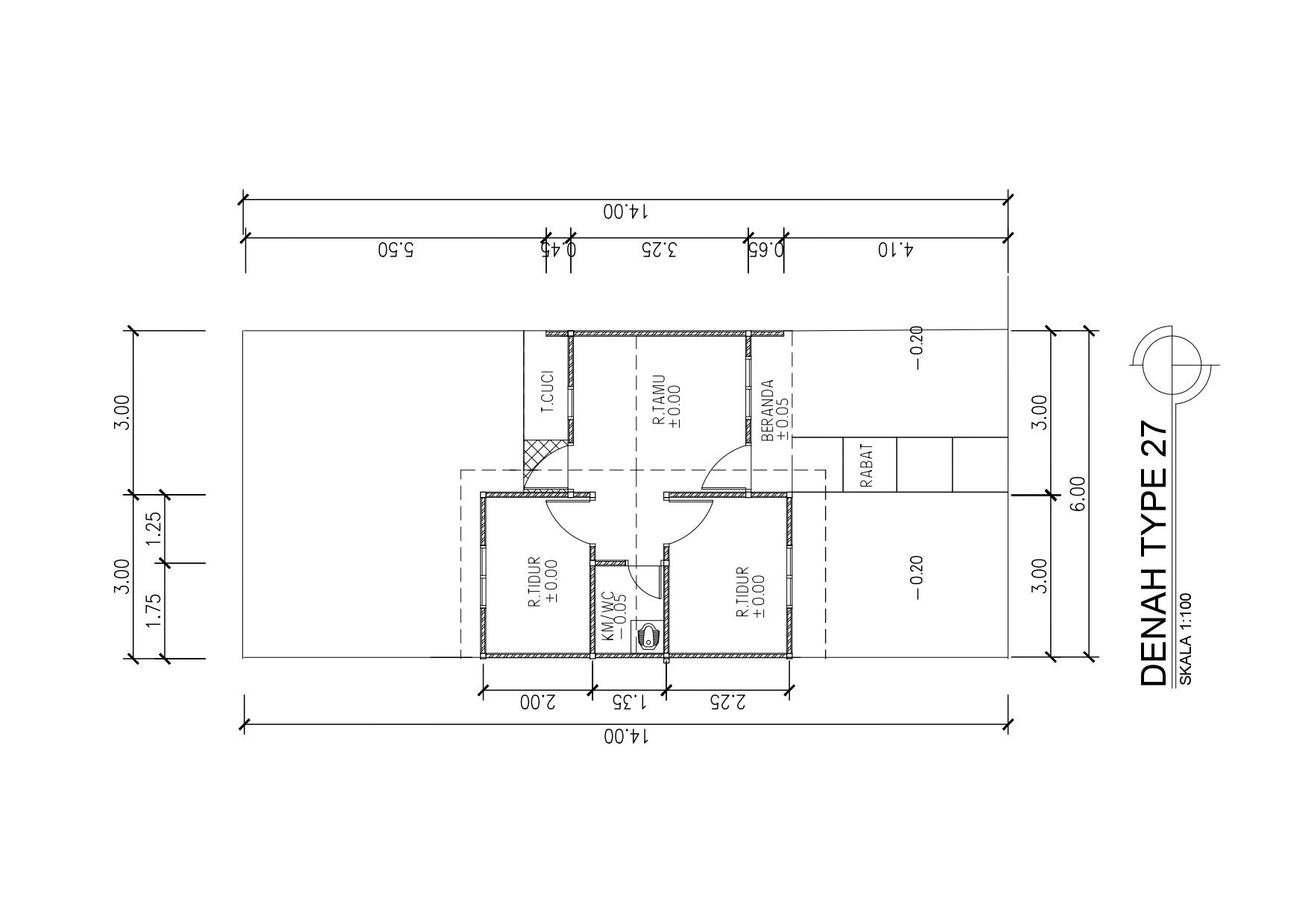Denah Rumah Type 27 Ukuran 7x12